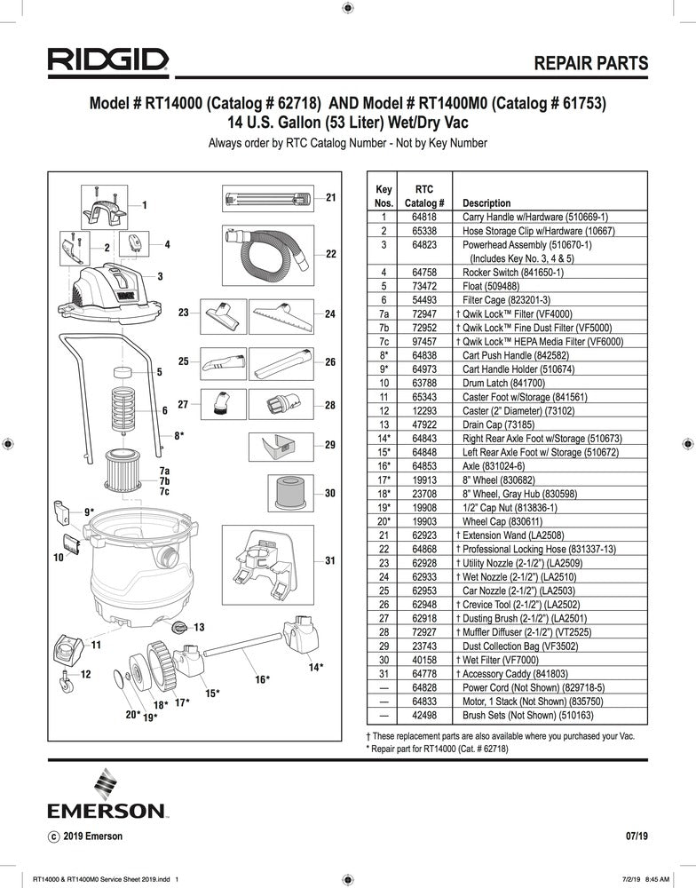 RIDGID 64833 Motor 115V Stack .75 Assembly, for 14 Gallon NXT Wet/Dry Vac with Cart