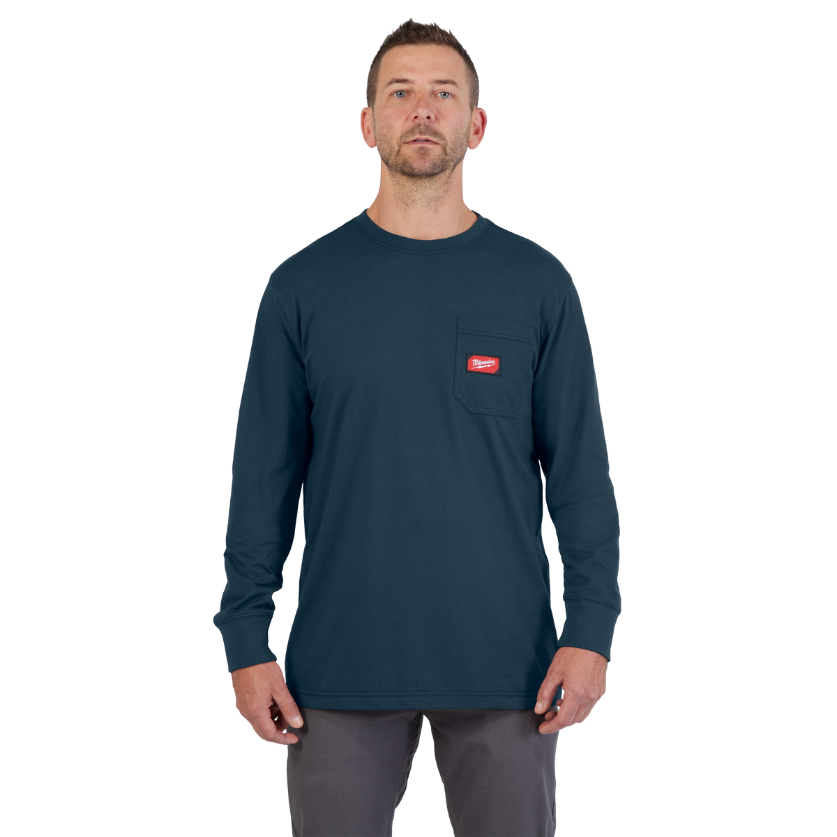 Milwaukee 606BL-M GRIDIRON Pocket T-Shirt | Long Sleeve, Blue, Medium
