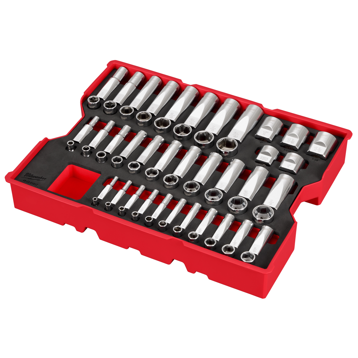 Milwaukee 48-22-0151 65 pc. 1/4”, 3/8”, & 1/2” Drive SAE Socket Set with Tray for PACKOUT Drawers