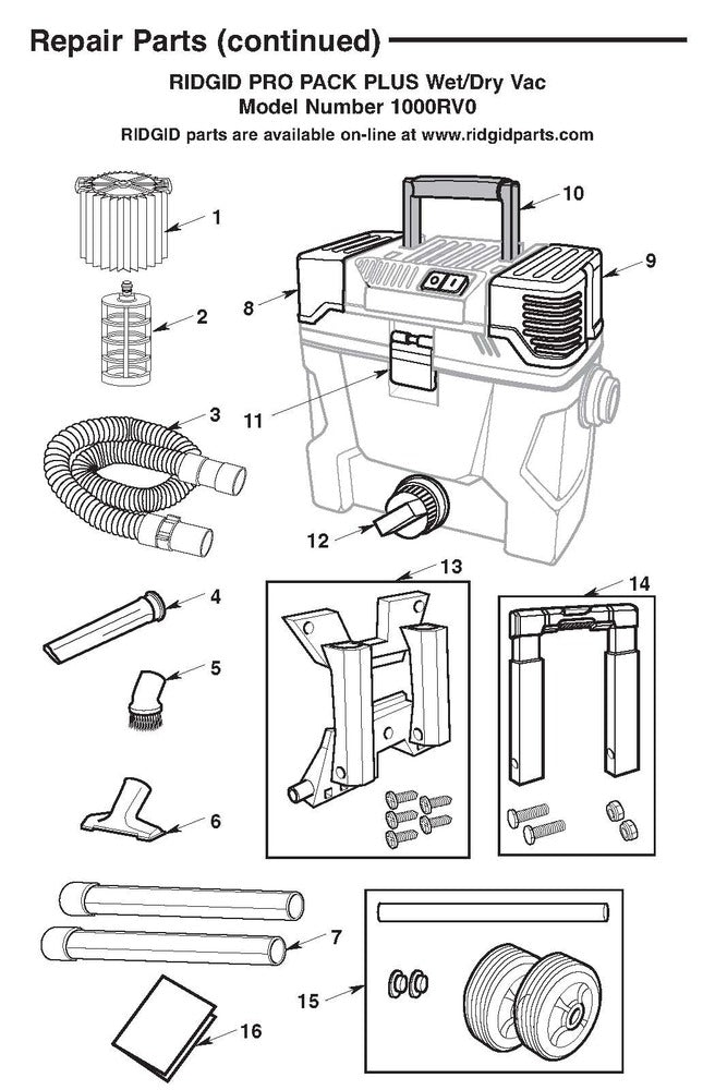 RIDGID 54698 Wheel Assembly, for 10 Gallon Wet/Dry Vac