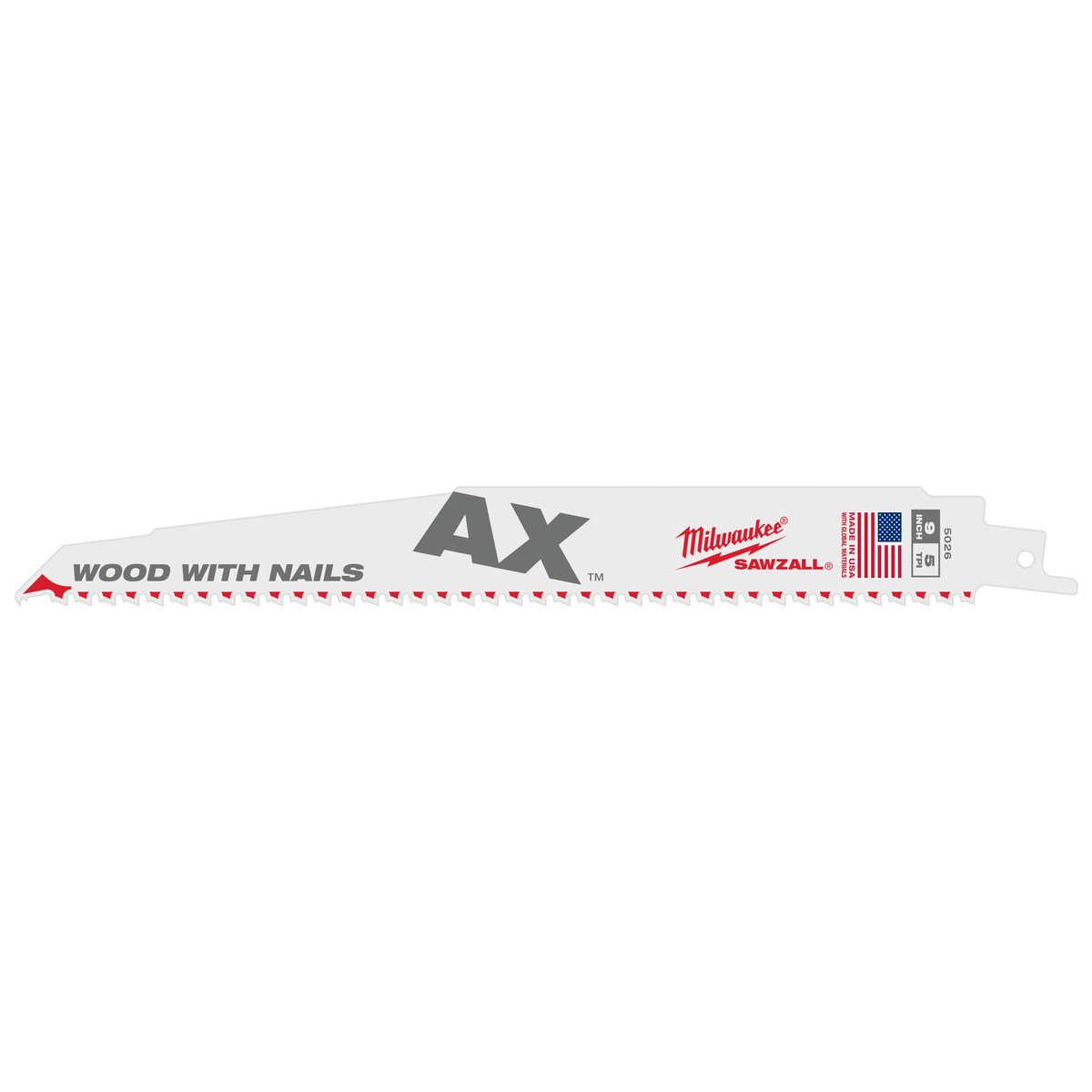 Milwaukee 48-01-2006 9" 5 TPI AX SAWZALL Blade for Wood with Nails Bulk 10