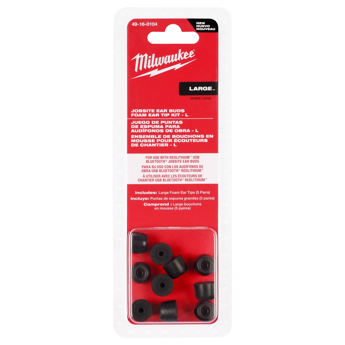 Milwaukee 49-16-0104 Jobsite Earbuds Foam Ear Tip Kit - L