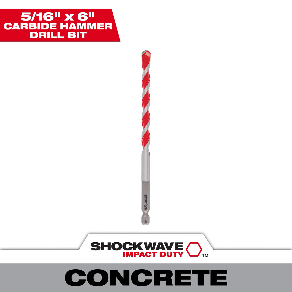 Milwaukee 48-20-9016 5/16" x 4" x 6" SHOCKWAVE Impact Duty Carbide Hammer Drill Bit (Pack of 3)