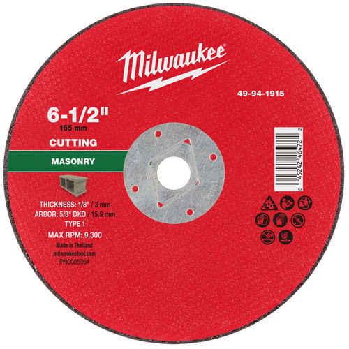 Milwaukee 49-94-1915 6-1/2" x 1/8" x 5/8" DKO Masonry Cut Off Wheel -Type 1 (Pack of 10)