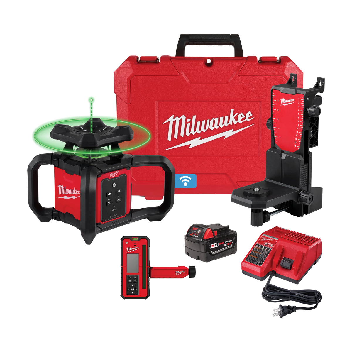 Milwaukee 3702-21 M18 Green Interior Rotary Laser Level Kit w/ Remote/Receiver & Wall Mount Bracket