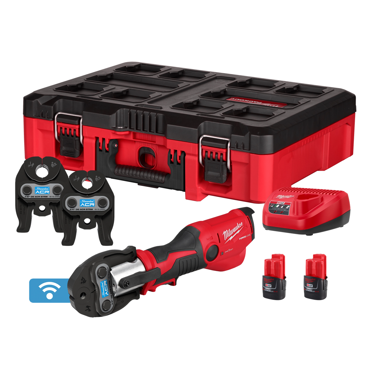 Milwaukee 2573-22M M12 FORCE LOGIC Press Tool Kit w/ ONE KEY with 3/8", 3/4", & 7/8" Streamline ACR Press Jaws