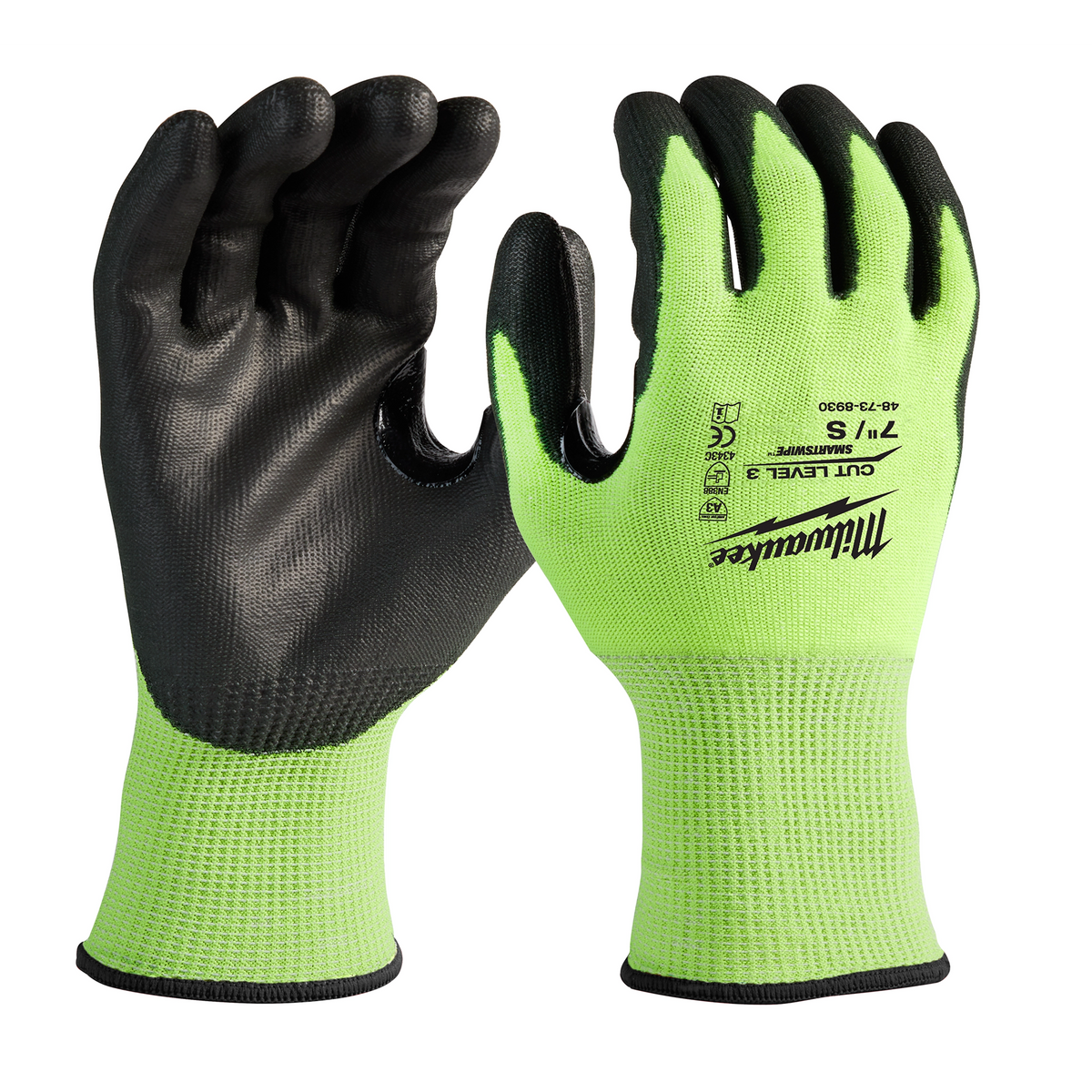 Milwaukee 48-73-8930 High Visibility Cut Level 3 Polyurethane Dipped Gloves - S (Pack of 6)
