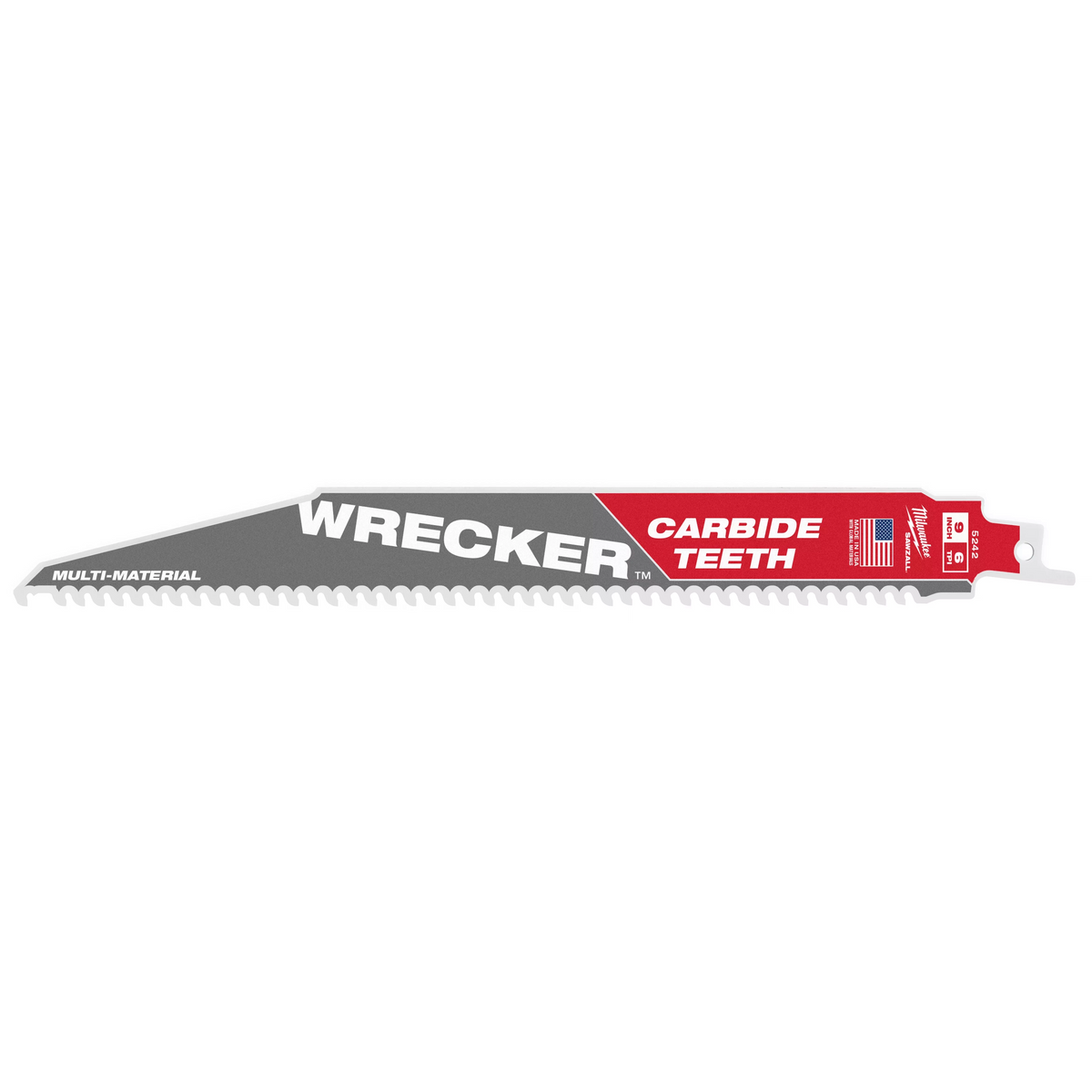 Milwaukee 48-00-5242 9" 6 TPI WRECKER with Carbide Teeth SAWZALL Blade for Multi-Material (Pack of 5)