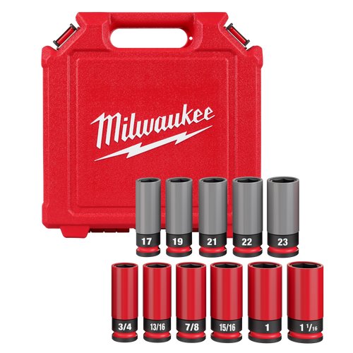 Milwaukee 49-66-7833 SHOCKWAVE Impact Duty 1/2 Drive SAE & Metric 11PC Lug Nut Wheel Socket Set