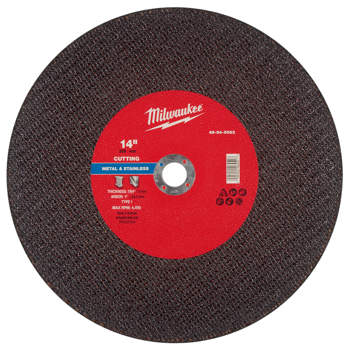 Milwaukee 49-94-0063 14" x 7/64" x 1" Metal Cut Off Wheel -Type 1 (Pack of 10)