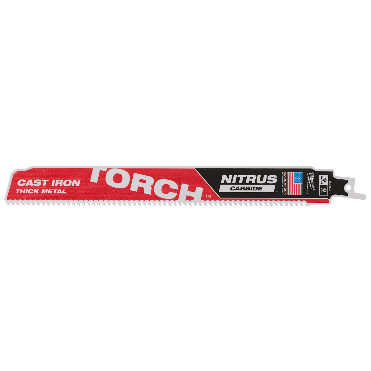 Milwaukee 48-00-5262 9" 8 TPI TORCH with NITRUS Carbide SAWZALL Blade for Cast Iron (Pack of 5)
