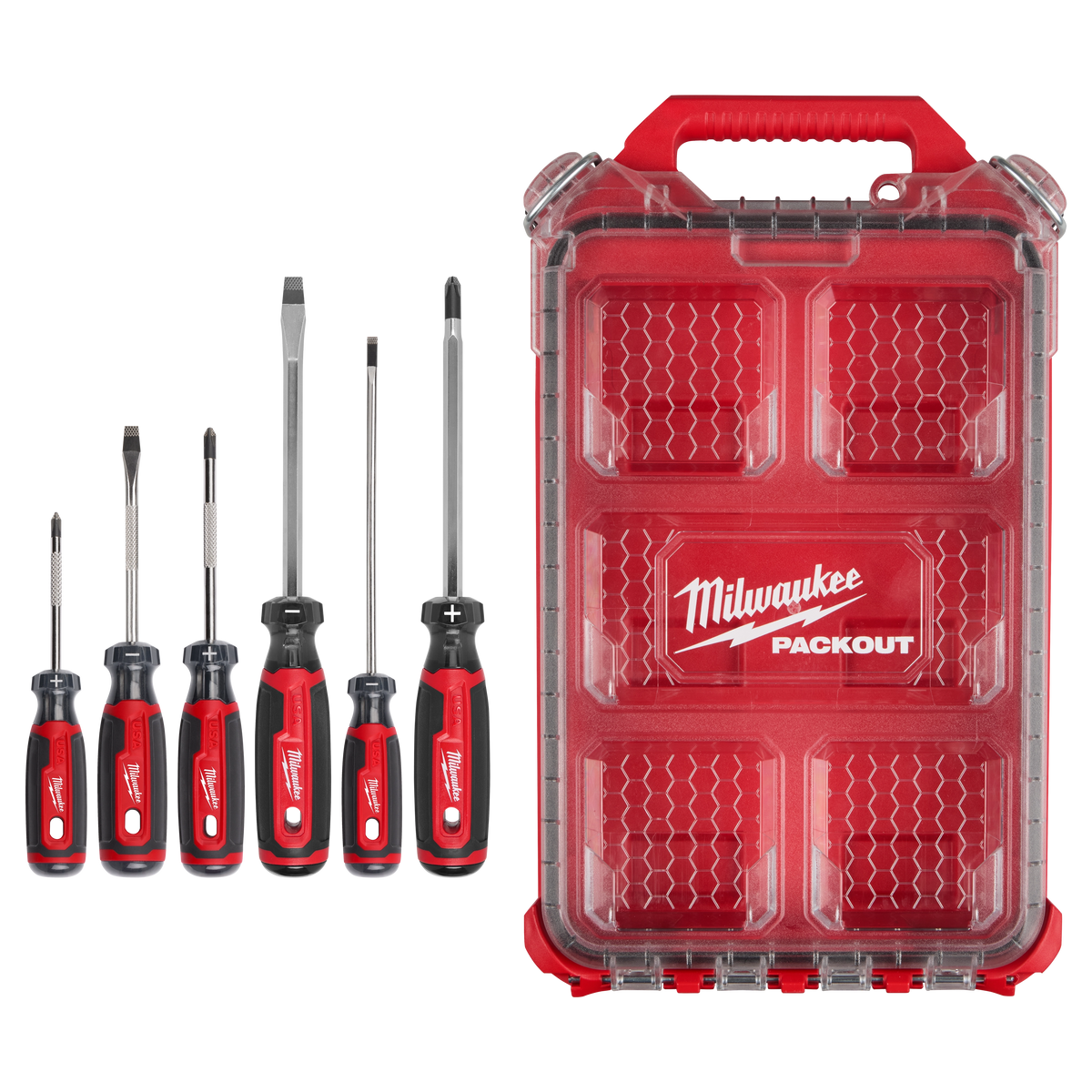 Milwaukee MT200-6P 6 PC. Cushion Grip Screwdrivers Set (USA) w/PACKOUT Low-Profile Compact Organizer