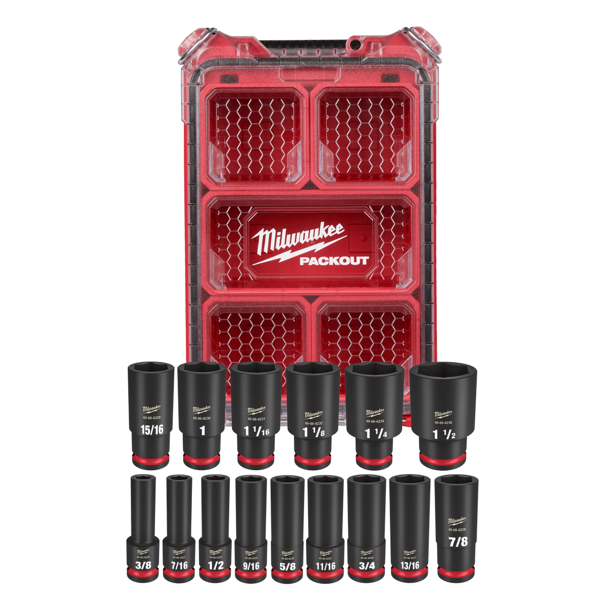 Milwaukee 49-66-6802 15PC SHOCKWAVE Impact Duty Socket 1/2” Drive SAE Set with PACKOUT