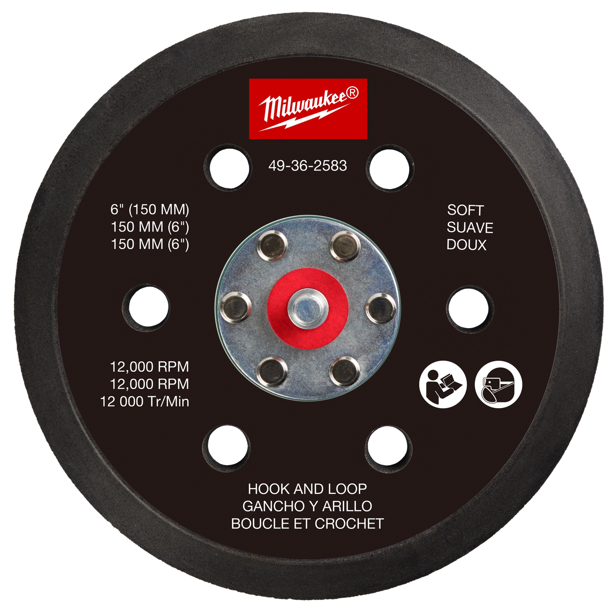 Milwaukee 49-36-2583 6" Hook and Loop Sander Backing Pad - Soft (Pack of 5)
