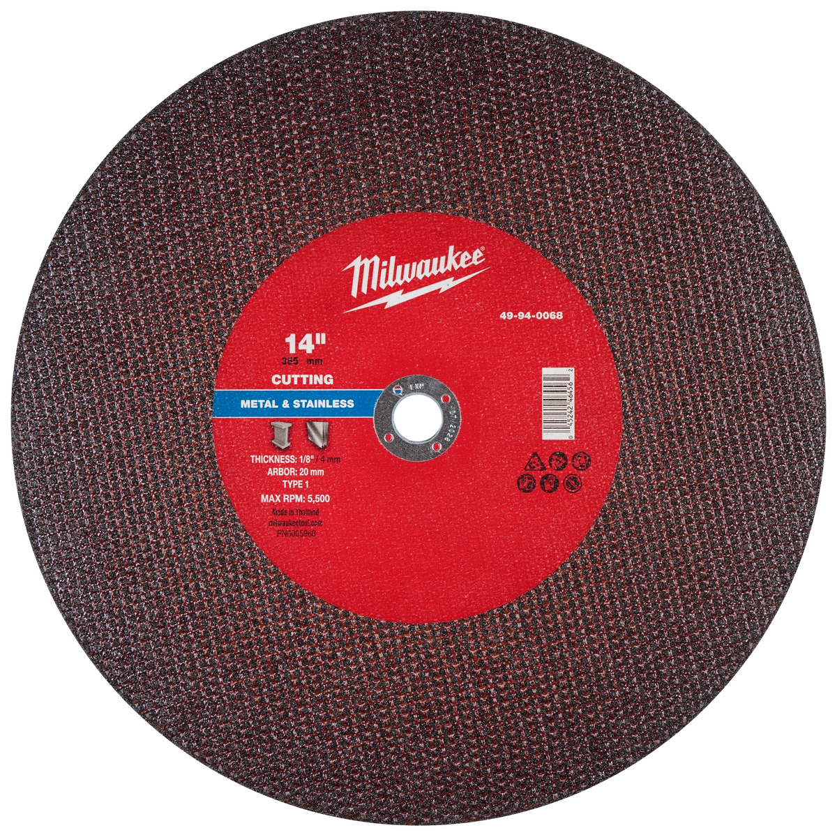 Milwaukee 49-94-0068 14" x 1/8" x 20mm Metal Cut Off Wheel -Type 1 (Pack of 10)
