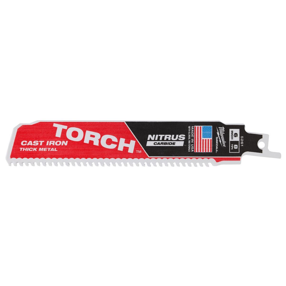Milwaukee 48-00-5261 6" 8 TPI TORCH with NITRUS Carbide SAWZALL Blade for Cast Iron (Pack of 5)