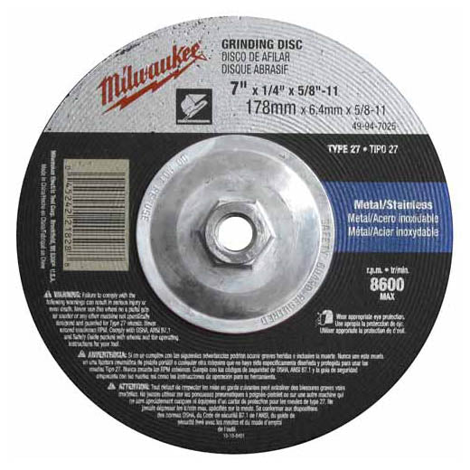 Milwaukee 7" x 1/4" x 7/8" Grinding Wheel (Type 27) 10pc pack 49-94-7020