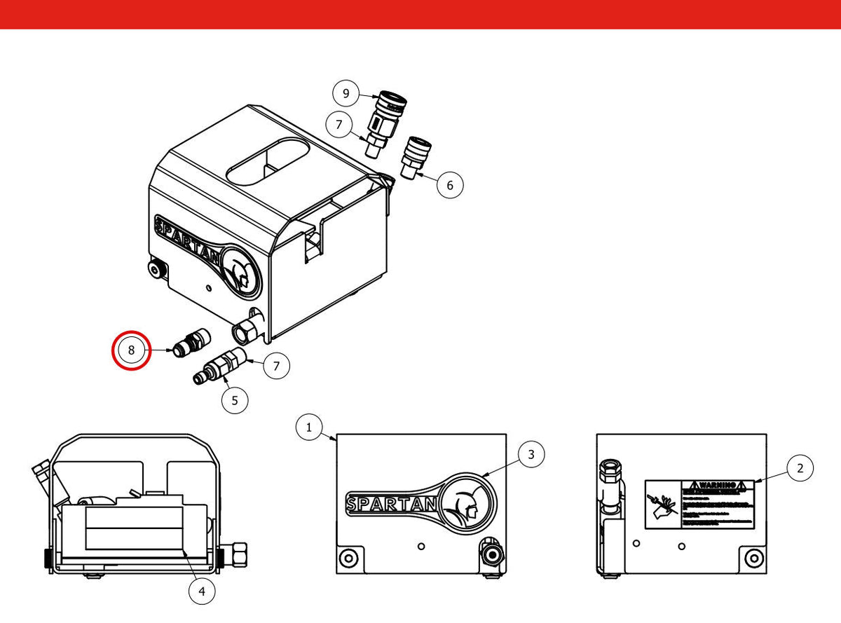 Spartan Tool 72708600 parts diagram, item 8 circled (Assy, Spartan Foot Pedal - 77773920)