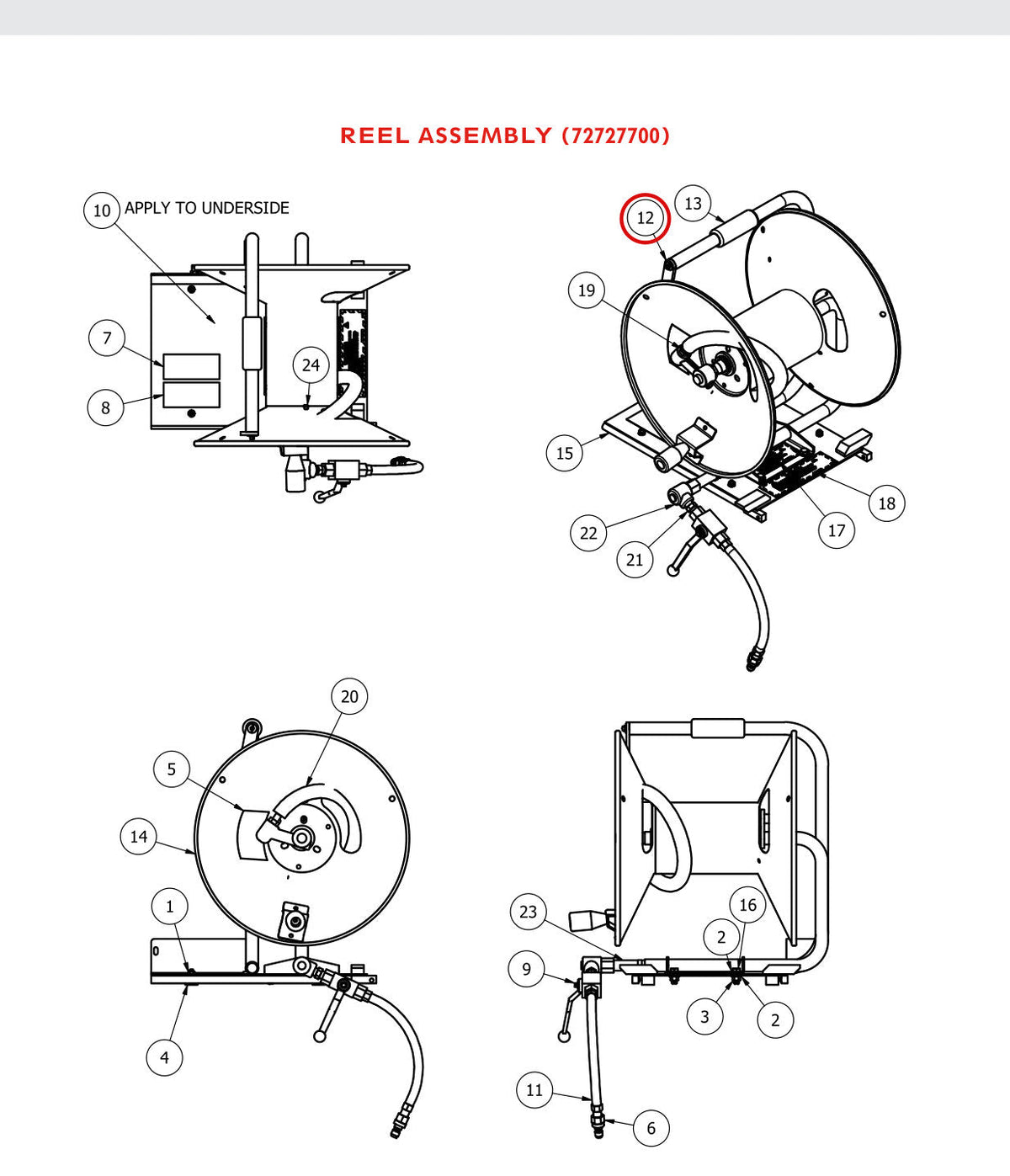 Spartan Tool 72720000 parts diagram, item 12 circled (Reel Assembly)