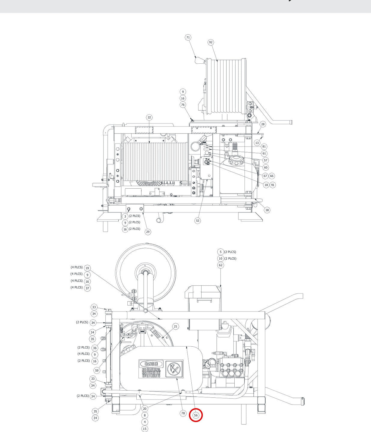 Spartan Tool 75813500 parts diagram, item 56 circled (738 Skid Mount Assembly - 73832000)