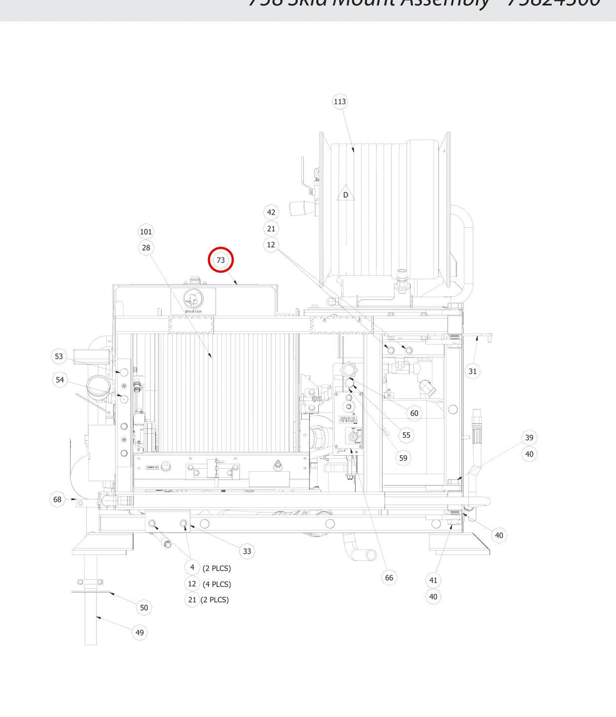 Spartan Tool 75825000 parts diagram, item 73 circled (758 Skid Mount Assembly - 75824300)