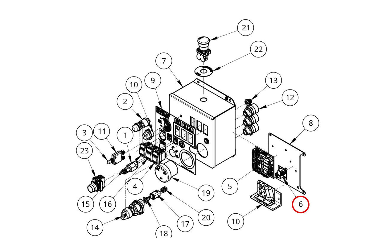 Spartan Tool 75829011 parts diagram, item 6 circled (Control Box Assembly - 75829040)