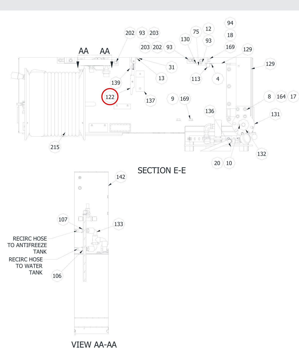Spartan Tool 75862700 parts diagram, item 122 circled (Soldier Jet Assembly - 75840800)