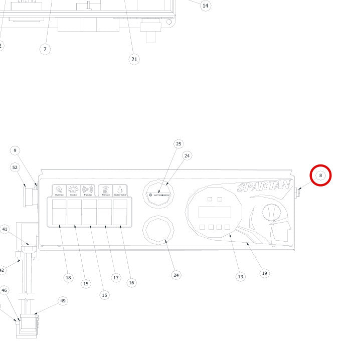 Spartan Tool 75875850 parts diagram, item 8 circled (Control Box Assembly - 79953600)