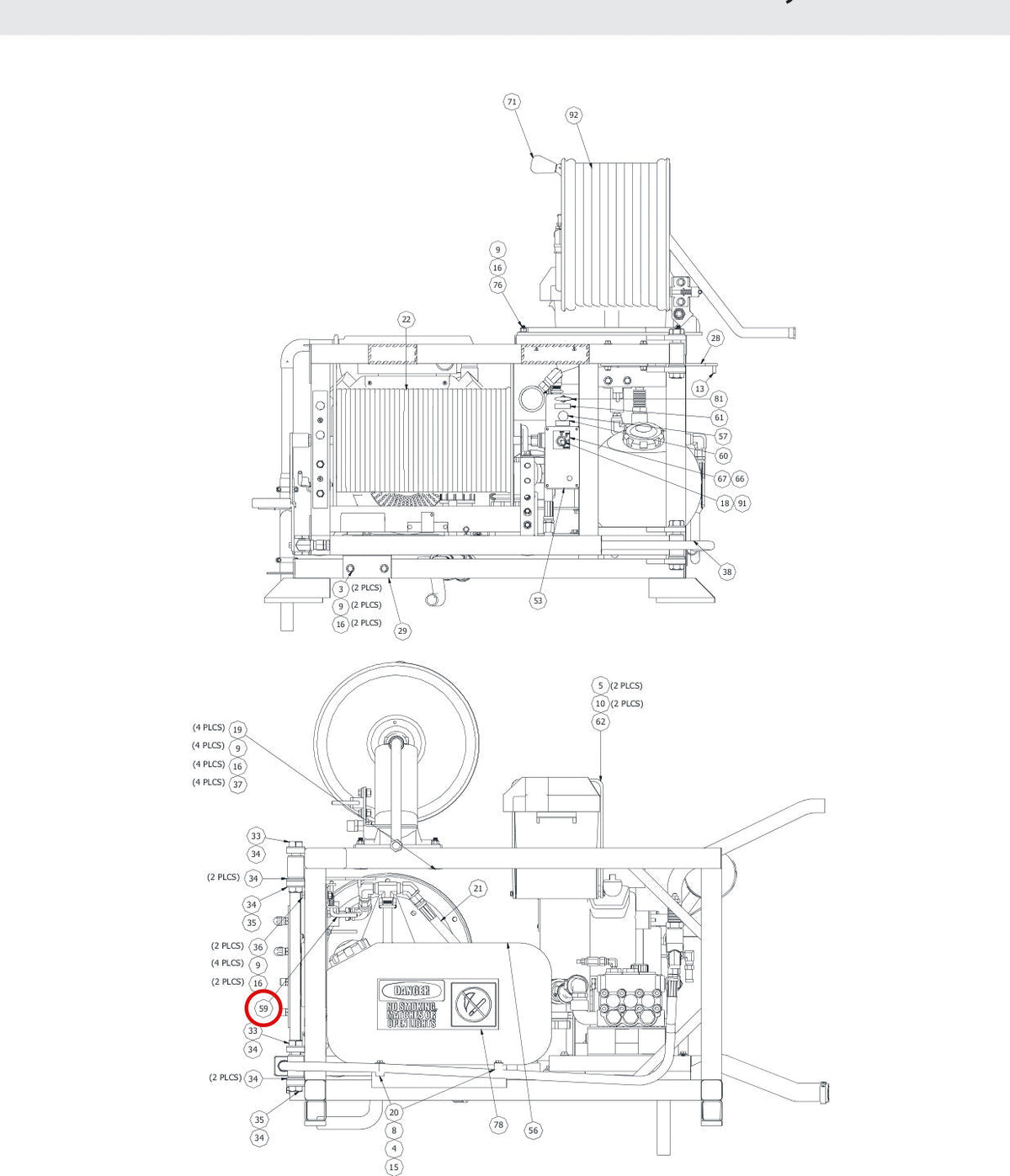 Spartan Tool 79816600 parts diagram, item 59 circled (738 Skid Mount Assembly - 73832000)