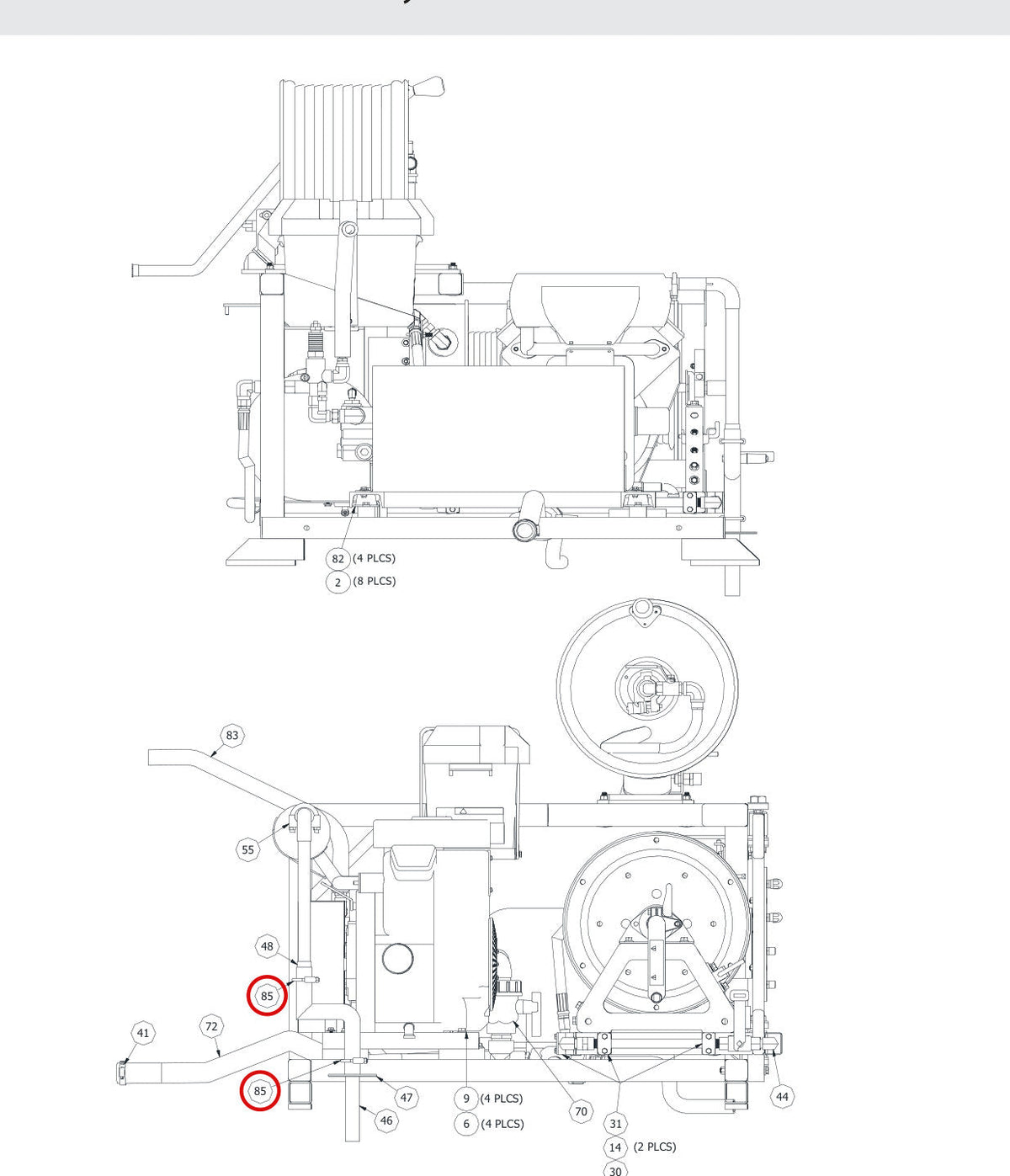 Spartan Tool 79823800 parts diagram, item 85 circled (738 Skid Mount Assembly - 73832000)