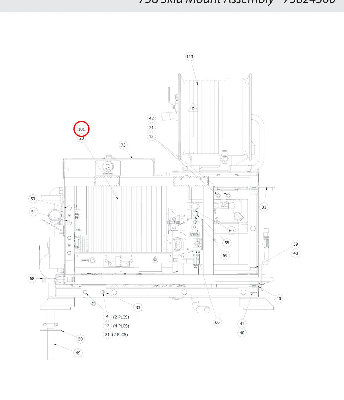 Spartan Tool 79827900 parts diagram, item 185 circled (Elite Soldier Hydro-Jet - 7584E000)