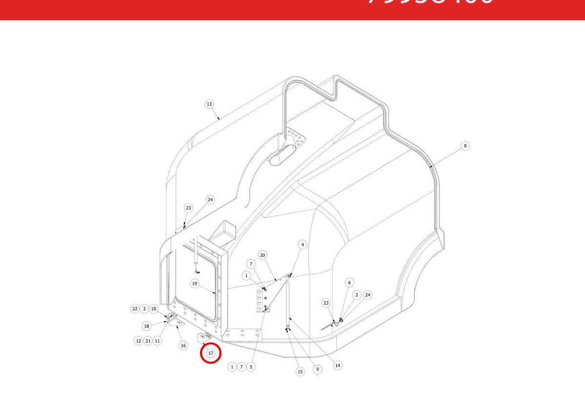 Spartan Tool 79920659 parts diagram, item 17 circled (Front Enclosure Assembly - 79958400)