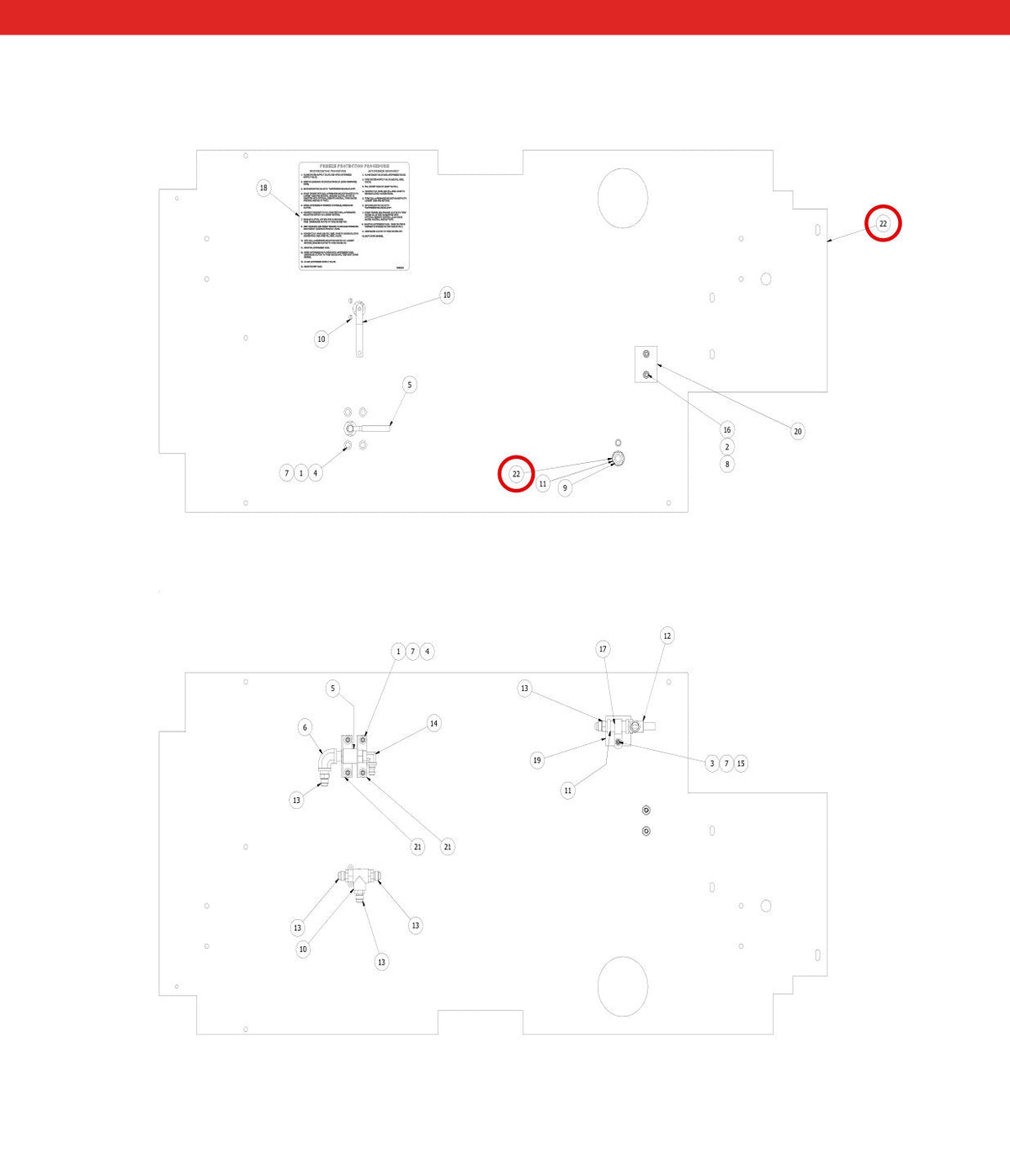 Spartan Tool 79958610 parts diagram, item 22 circled (Baseplate Assembly T4 - 79958600)
