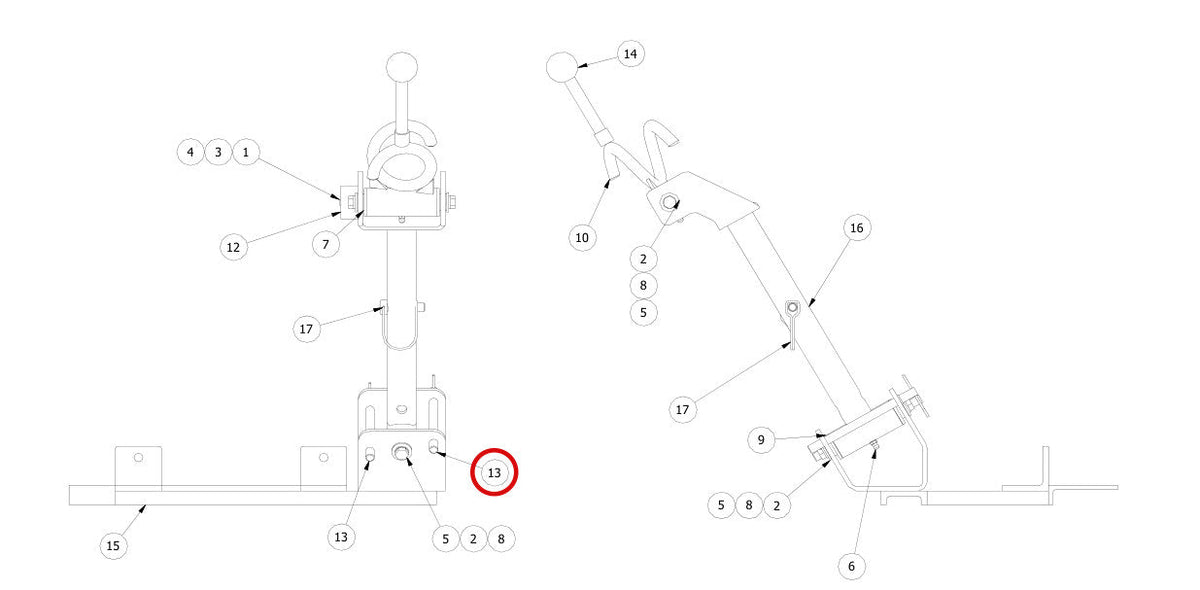 Spartan Tool 79962710 parts diagram, item 13 circled (Hose Guide Assembly - 79962700)