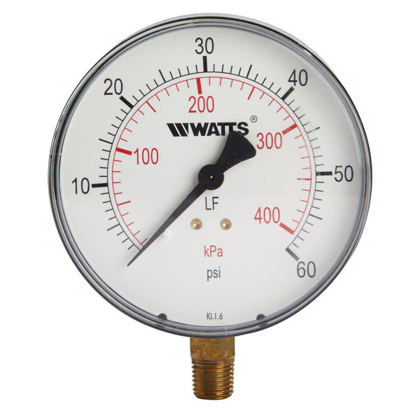 Watts LFDPG1-4 0-60 1/4 Gauge for Plumbing