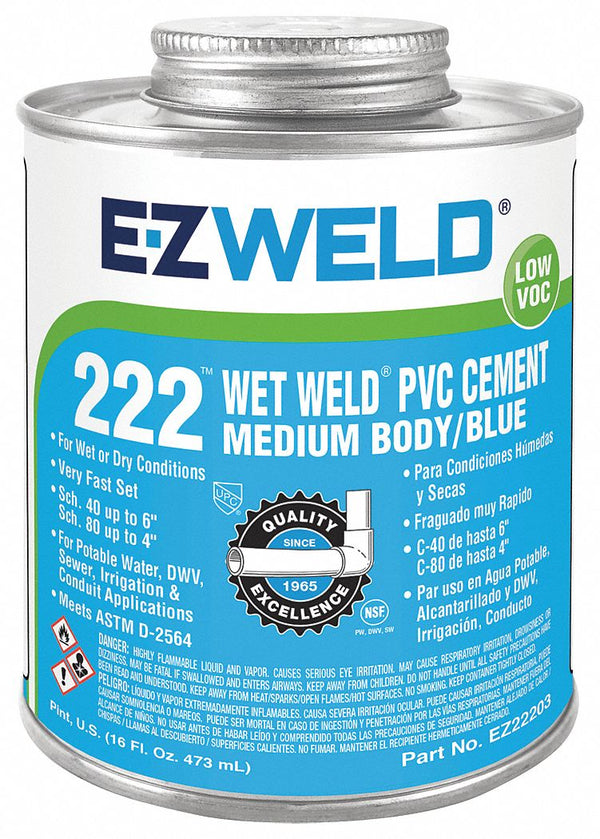 E-Z Weld 22203Wet Weld 16 oz Plastic Blue Pipe Cement