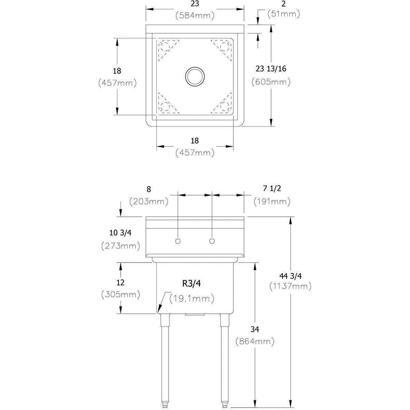 Elkay 1C18X18-0X 1 Comp. Sinks, 23X24 OA, 18X18X12 B, No