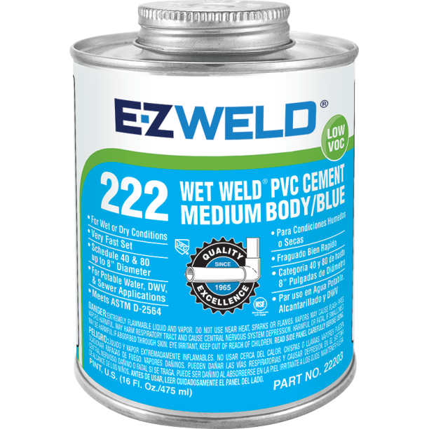 E-Z WELD EZ22201-Wet Weld PVC Medium Body Blue Cement, 1/4" Pint, 4 Ounce