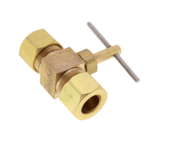 1/4" Compression x Compression Needle Valve, Rough Brass