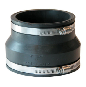 4" x 4" Clay To Cast Iron /Plus CPlug Flexible PVC Coupling