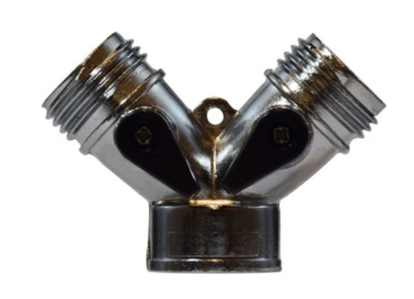 3/4" Hose WYE Metal With Shut Off Connector, Chrome