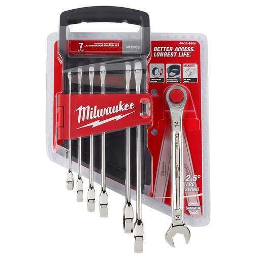 Milwaukee 7 Piece Ratcheting Combination Wrench Set - Metri