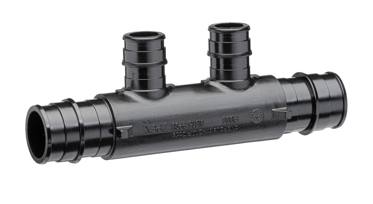 Zurn F1960 Expansion CR Multi-Port Tee, Flow-Thru EX PEX Mains 3/4" x 3/4", (2) 1/2" EX PEX Outlets QEPMF443-2