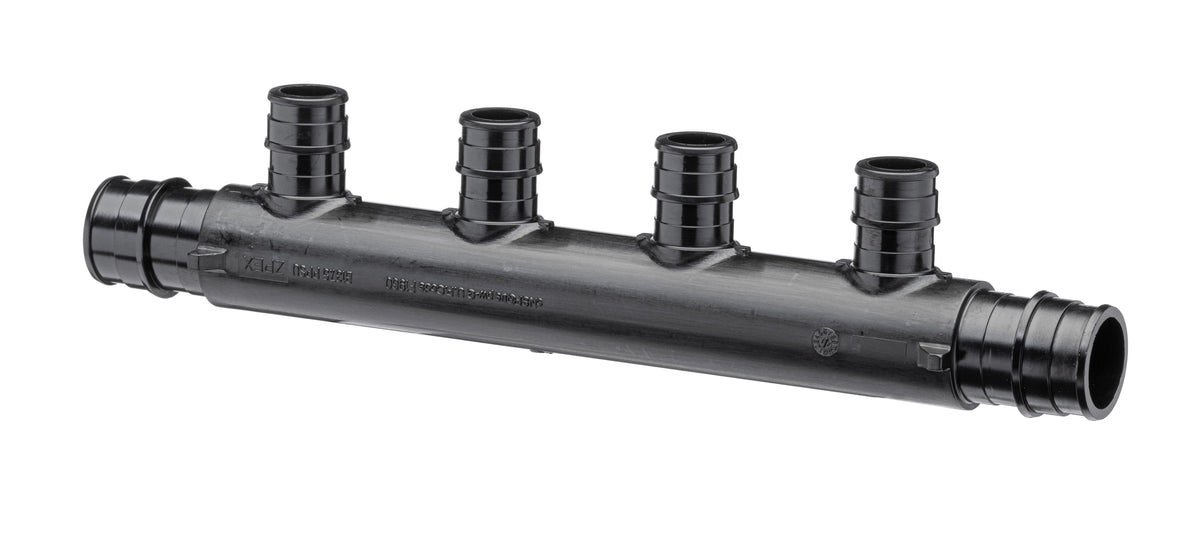 Zurn F1960 Expansion CR Multi-Port Tee, Flow-Thru EX PEX Mains 3/4" x 3/4", (4) 1/2" EX PEX Outlets QEPMF443-4