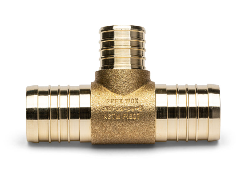 Zurn Crimp XL Brass Tee â Large Diameter, 1-1/4-Inch Barb x 1-1/4-Inch Barb x 1-Inch Barb QQT665GX