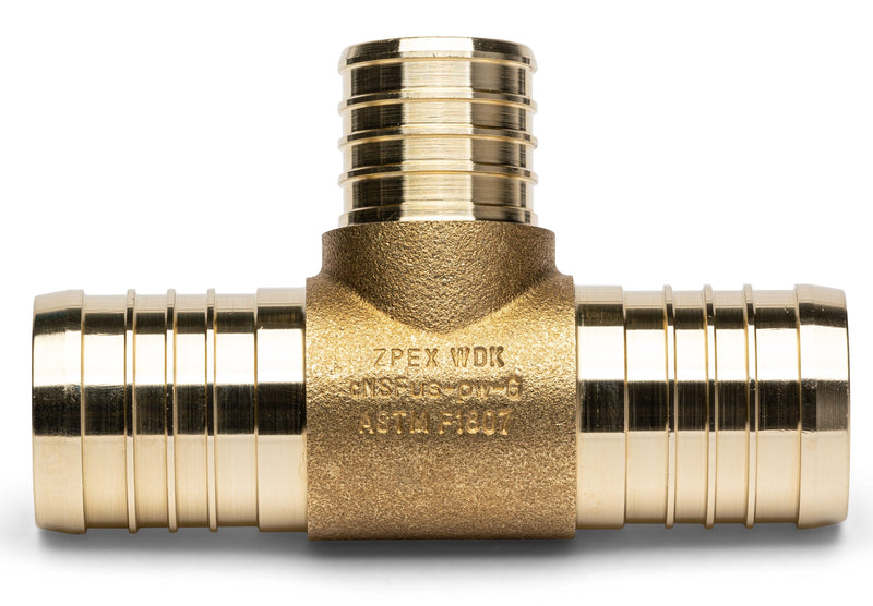 Zurn Crimp XL Brass Tee â Large Diameter, 1-1/4-Inch Barb x 1-Inch Barb x 1-Inch Barb QQT655GX