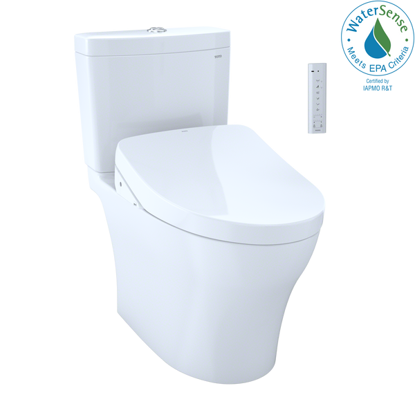 TOTO WASHLET Aquia IV 1G Two-Piece Elongated Dual Flush 1.0 and 0.8 GPF Toilet and Contemporary WASHLET S500e Bidet Seat, Cotton White MW4463046CUMG#01