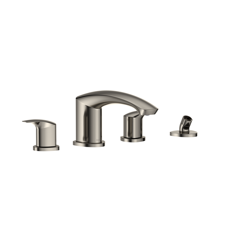 TOTO GM Two-Handle Deck-Mount Roman Tub Filler Trim with Handshower, Polished Nickel TBG09202U