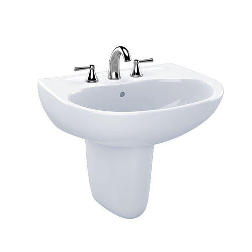 TOTO Supreme Oval Wall-Mount Bathroom Sink with CeFiONtect and Shroud for 8 Inch Center Faucets, Cotton White LHT241.8G#01