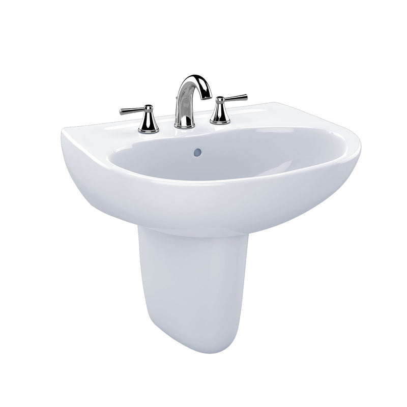 TOTO Supreme Oval Wall-Mount Bathroom Sink with CeFiONtect and Shroud for 8 Inch Center Faucets, Cotton White LHT241.8G